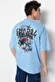Oversize Blue Printed Cotton T-Shirt - TMNSS21TS2037 - 7