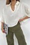 Women's White Polo Neck Oversize Knitwear Blouse - 2