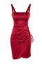 Burgundy Shirred Woven Satin Short Chic Evening Dress Night Graduation New Year Dress Tprss21El2287 - 7