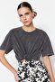 Antrasit %100 Kalın Pamuklu Soluk Efektli Boyfriend/Geniş Kalıp Örme T-Shirt TWOSS23TS00112