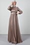 Front Pleated Hijab Evening Dress Open Mink
