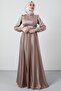 Front Pleated Hijab Evening Dress Open Mink - 3