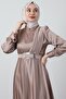 Front Pleated Hijab Evening Dress Open Mink - 5