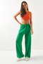 Women's Grass Green Belted Elastic Waist Palazzo Ayrobin Trousers PNT-19000200 - 4