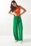 Women's Grass Green Belted Elastic Waist Palazzo Ayrobin Trousers PNT-19000200 - 5
