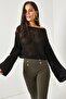 Women's Spanish Sleeve Wide Collar Openwork Loose Hole Crop Knitwear Blouse Mt3000 - 2