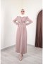 Pencil Shaped Hijab Dress with Feather Detail on the Arms