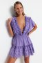 Beach Wear 100% Cotton Lilac Woven Brode Mini Dress Tbess21El1248