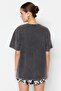 Antrasit %100 Kalın Pamuklu Soluk Efektli Boyfriend/Geniş Kalıp Örme T-Shirt TWOSS23TS00112 - 5