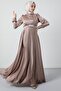 Front Pleated Hijab Evening Dress Open Mink - 2