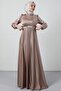 Front Pleated Hijab Evening Dress Open Mink - 4