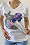 Women's White V-Neck Sequin Embroidered 100% Cotton T-Shirt - 2
