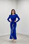 Imported Crepe Fabric Stone Tassel Detailed Evening Dress - Saxe Blue