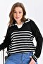 Women's Colorful Polo Neck Striped Sweater - 7