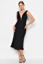 Black Lined Woven Elegant Evening Dress TPRSS23EL00456