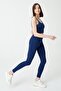 Navy Blue High Waist Double Pocket Compact Sports Tights Roba - 3