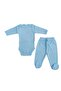 Long Sleeve Baby Bodysuit with Snaps and Plain Color Bottom Bodysuit with Booties (Blue Color)