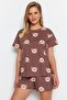 Kahverengi %100 Pamuklu Ayıcıklı Şortlu Örme Pijama Takımı THMSS23PT00005 - 2