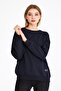 Women's Navy Blue Color Basic Crew Neck Sweatshirt - 3