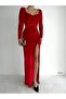 Women's Glitter Velvet Fabric Slit Evening Dress (Color Options)