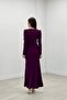Imported Crepe Fabric Stone Tassel Detailed Evening Dress - Eggplant Purple - 5