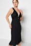 Black Lined Woven Elegant Evening Dress TPRSS23EL00456 - 2