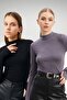 Women's Black Gray 2-Piece Finger Detailed Bodysuit