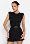 Black Thin Blouse with Metal Chain Detail TWOSS23BZ00621 - 2