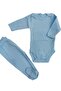 Long Sleeve Baby Bodysuit with Snaps and Plain Color Bottom Bodysuit with Booties (Blue Color) - 4
