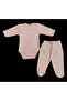Long Sleeve Baby Bodysuit with Snap Fasteners and Plain Color Bottom Bodysuit Set with Booties (Salmon Color) - 2