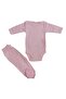 Long Sleeve Baby Bodysuit with Snap Fasteners and Plain Color Bottom Bodysuit Set with Booties (Pink Color) - 2