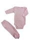 Long Sleeve Baby Bodysuit with Snap Fasteners and Plain Color Bottom Bodysuit Set with Booties (Pink Color) - 3
