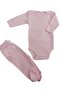 Long Sleeve Baby Bodysuit with Snap Fasteners and Plain Color Bottom Bodysuit Set with Booties (Pink Color) - 4