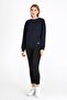Women's Navy Blue Color Basic Crew Neck Sweatshirt - 5
