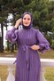 Pleated Balloon Sleeve Evening Dress - Lilac