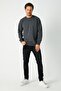 Erkek Antrasit Basic Bisiklet Yaka Sweatshirt - 3