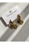 Steel Gold Stone 3-Piece Dangle Cartier Model Earrings - No Darkening- - 3