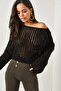 Women's Spanish Sleeve Wide Collar Openwork Loose Hole Crop Knitwear Blouse Mt3000