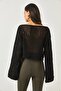 Women's Spanish Sleeve Wide Collar Openwork Loose Hole Crop Knitwear Blouse Mt3000 - 4