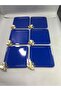 Stainless Steel Square 6-Piece Blue Coffee, Tea, Decorative Presentation Serving Tray with Luxury Butterfly Accessories