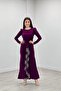 Imported Crepe Fabric Stone Tassel Detailed Evening Dress - Eggplant Purple