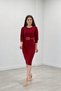 Shimmering Fabric Sleeves Balloon Detailed Pencil Dress - Red - 2