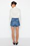 Koyu Mavi Paçası Yırtıklı Yüksek Bel Mini Denim Şort TWOSS23SR00220 - 9