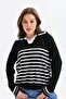 Women's Colorful Polo Neck Striped Sweater