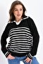 Women's Colorful Polo Neck Striped Sweater - 3