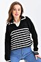 Women's Colorful Polo Neck Striped Sweater - 5