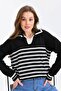 Women's Colorful Polo Neck Striped Sweater - 6