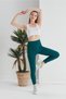 Women's Petrol Green Ribbed High Waist Tights