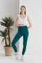 Women's Petrol Green Ribbed High Waist Tights - 6