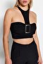Black Crop Knitted Bustier with Accessories Tprss23Bs00088 - 4